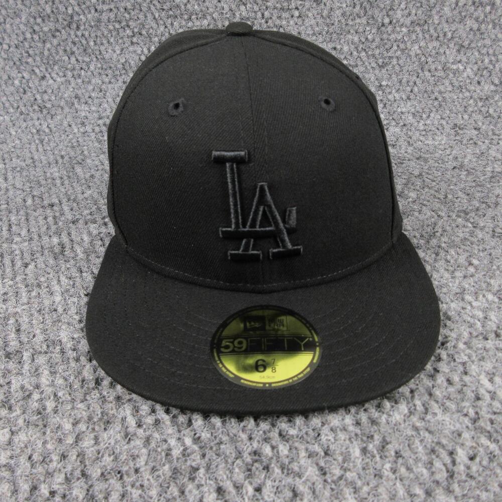New Era Hat Cap Fitted Mens 6 7/8 Black LA Dodgers 59FIFTY Lined Twill NWT